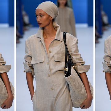 a model carries a max mara bag on the max mara spring runway to illustrate a guide to summer 2023 bag trends