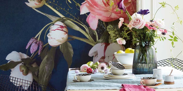 Comedor con papel mural con flores de gran formato comedor con papel mural con flores de gran formato