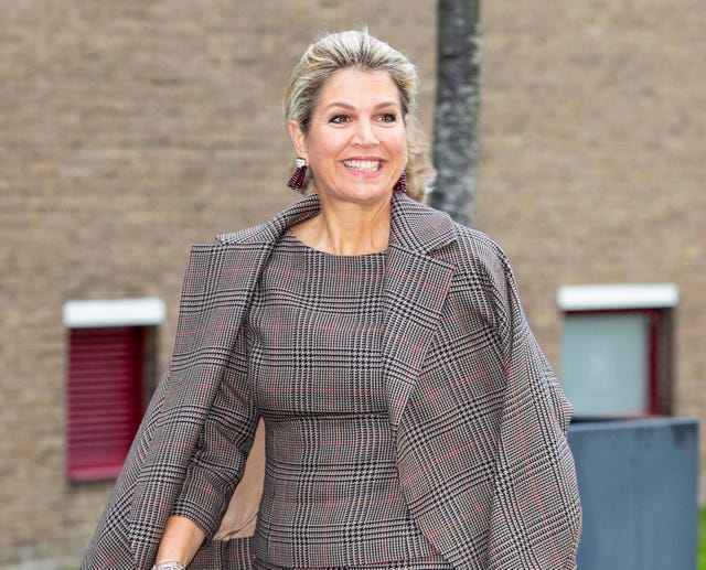 Máxima de Holanda detalles estilo animar traje cuadros