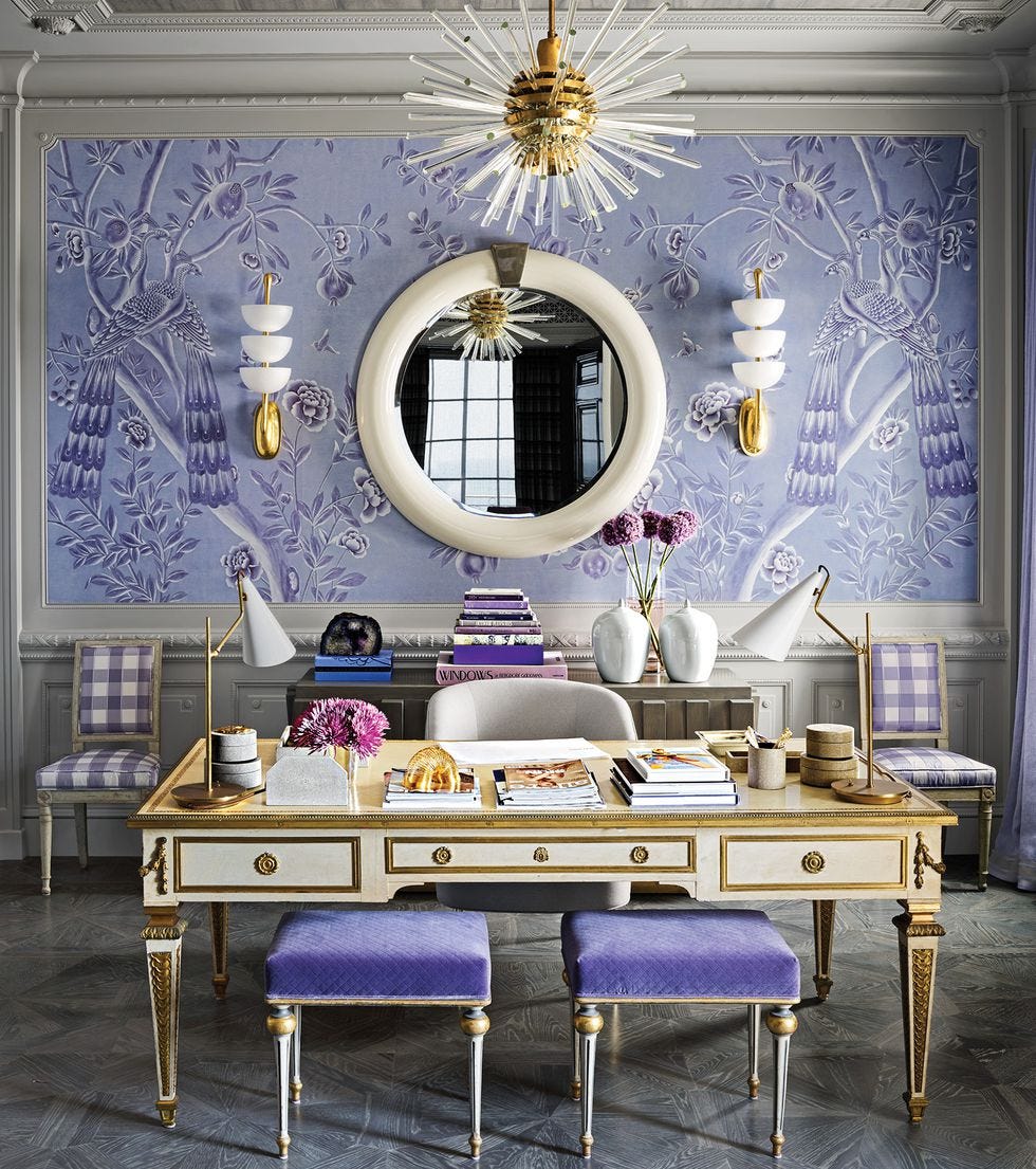 Room, Interior design, Table, Furniture, Wall, Ceiling, Interior design, Purple, Mirror, Violet, 