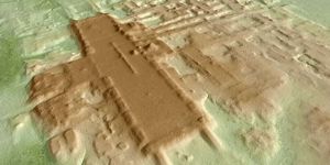 a 3d rendering of aguada fenix, the newfound ancient mayan site