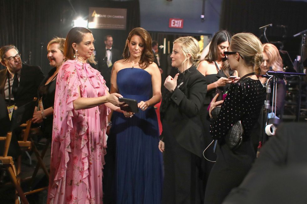 Maya Rudolph, Tina Fey, and Amy Poehler pose backstage during the 91st Annual Academy Awards