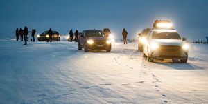 Snow, Winter, Vehicle, Freezing, Car, Sky, Landscape, Family car, Ice, Asphalt, 