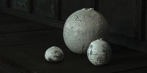 a group of white balls on a wooden surface