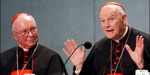 vatican   april 24  us cardinals james stafford and theodore mccarrick in rome, italy on april 24th, 2002  photo by eric vandevillegamma rapho via getty images