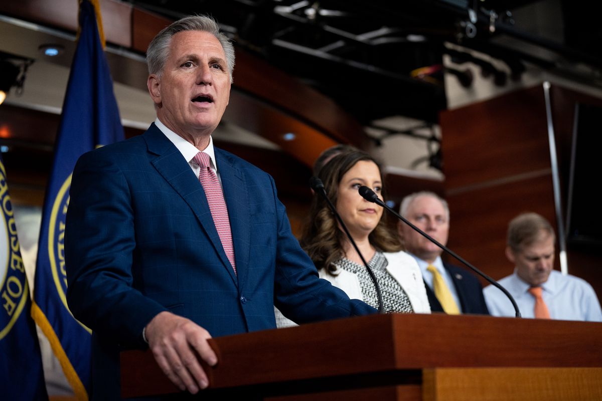 united states   june 9 house minority leader kevin mccarthy, r calif, speaks during the news conference on the january 6 committee on thursday, june 9, 2022 bill clarkcq roll call, inc via getty images
