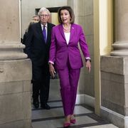 united states   july 27 speaker of the house nancy pelosi, d calif, and senate minority leader mitch mcconnell, r ky, make their way to the statue dedication ceremony for amelia earhart in the us capitol on wednesday, july 27, 2022 tom williamscq roll call