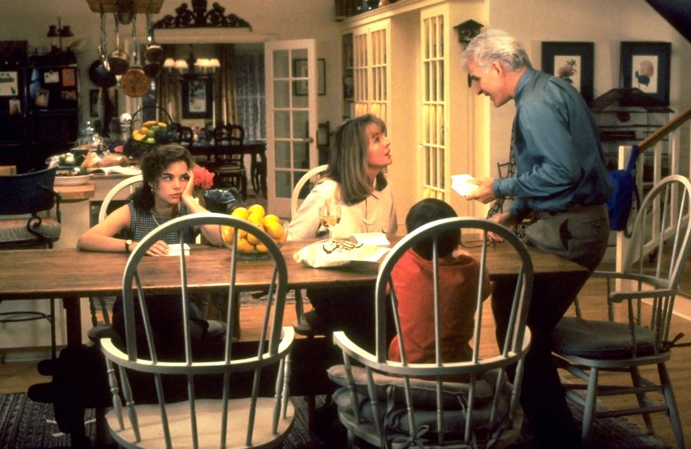 father of the bride, from left kimberly williams, diane keaton, steve martin, 1991, ©buena vista picturescourtesy everett collection