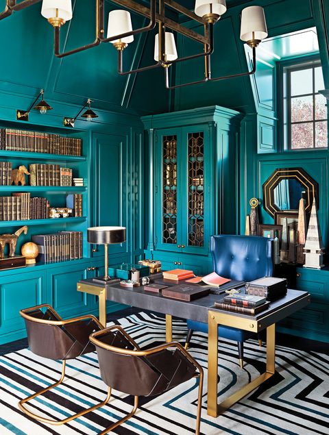 Teal-painted office