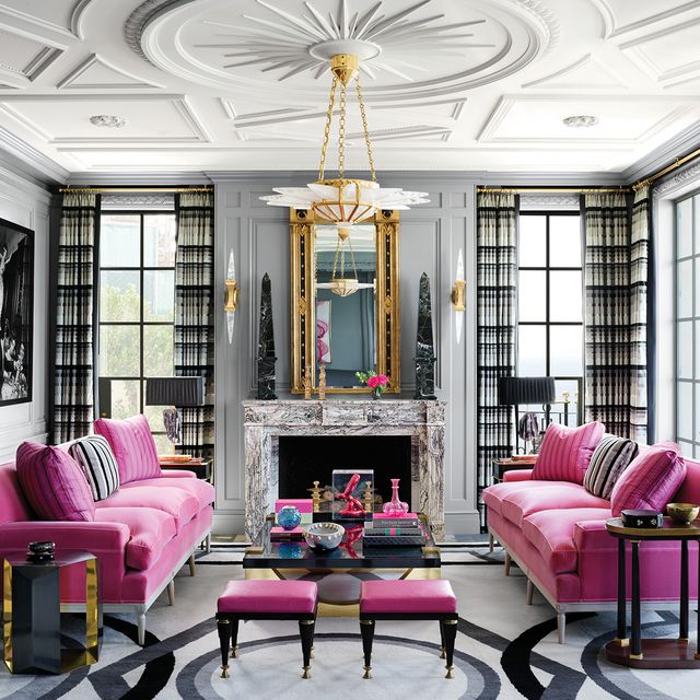 living room with pink accents