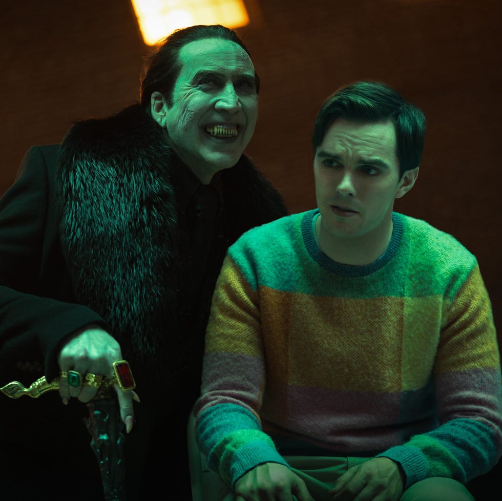 renfield, from left: nicolas cage as dracula, nicholas hoult, 2023. ph: michele k. short / ©universal pictures /courtesy everett collection renfield, from left: nicolas cage as dracula, nicholas hoult, 2023. ph: michele k. short / ©universal pictures /courtesy everett collection