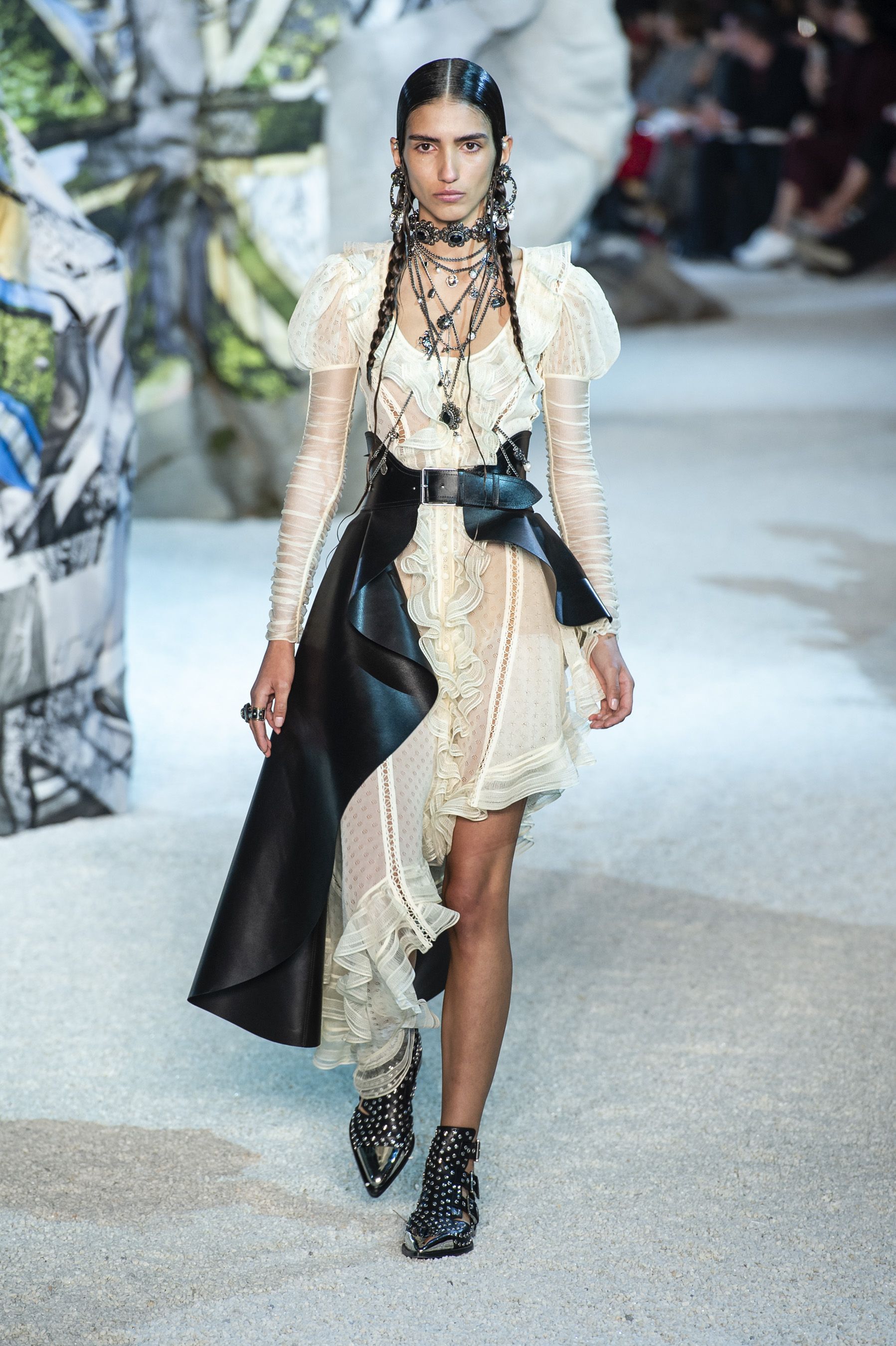 A model walks the runway during the Alexander McQueen Menswear Spring/Summer  2019 fashion show as