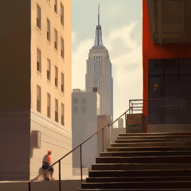l'Empire State Building dipinto da Edward Hopper a metà viaggio