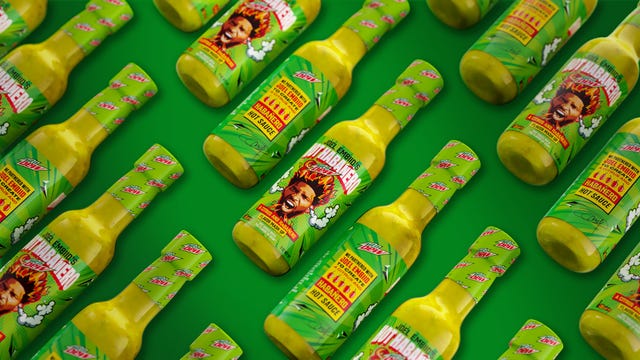 mountain dew habanero hot sauce, green bottle, iburn and joel embiid