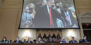 washington, dc   june 9 mark meadows, former chief of staff to former us president donald trump, is displayed on a screen during a hearing by the select committee to investigate the january 6th attack on the us capitol on june 09, 2022 in washington, dc the bipartisan committee, which has been gathering evidence related to the january 6 attack at the us capitol for almost a year, will present its findings in a series of televised hearings on january 6, 2021, supporters of president donald trump attacked the us capitol building during an attempt to disrupt a congressional vote to confirm the electoral college win for joe biden photo by drew angerergetty images