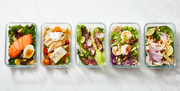 glass containers with meal prepped foods