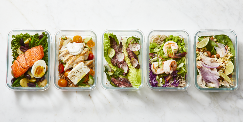 glass containers with meal prepped foods