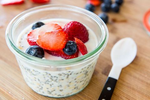overnight oats in jar with berries