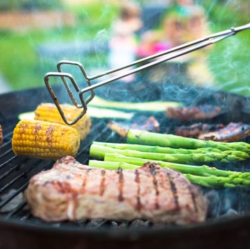Meat And Vegetables On Barbecue Grill