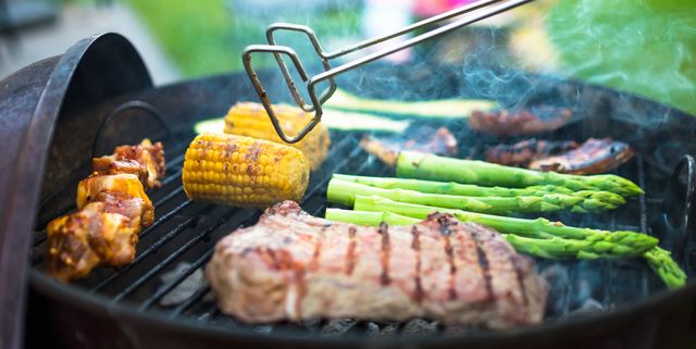 Meat And Vegetables On Barbecue Grill