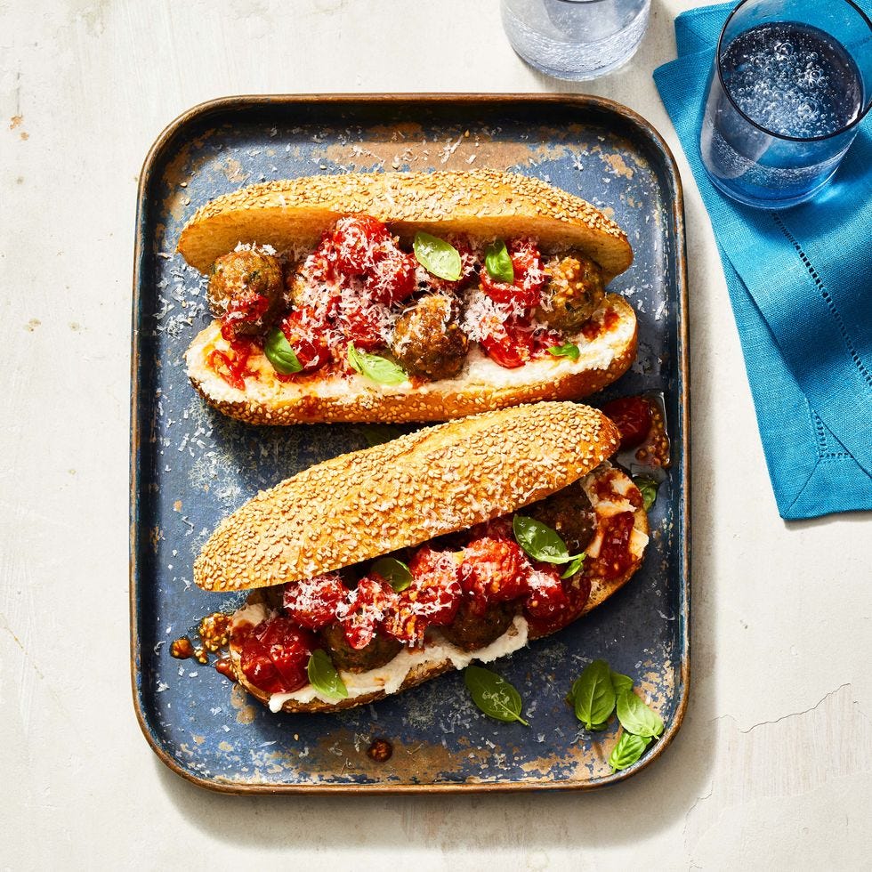 air fryer meatball sub on a sheet pan