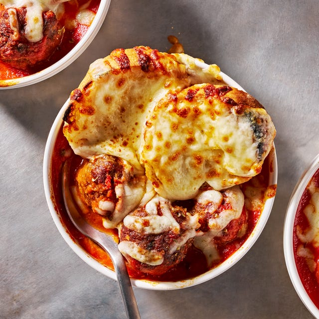 meatball sub soup with melted cheese