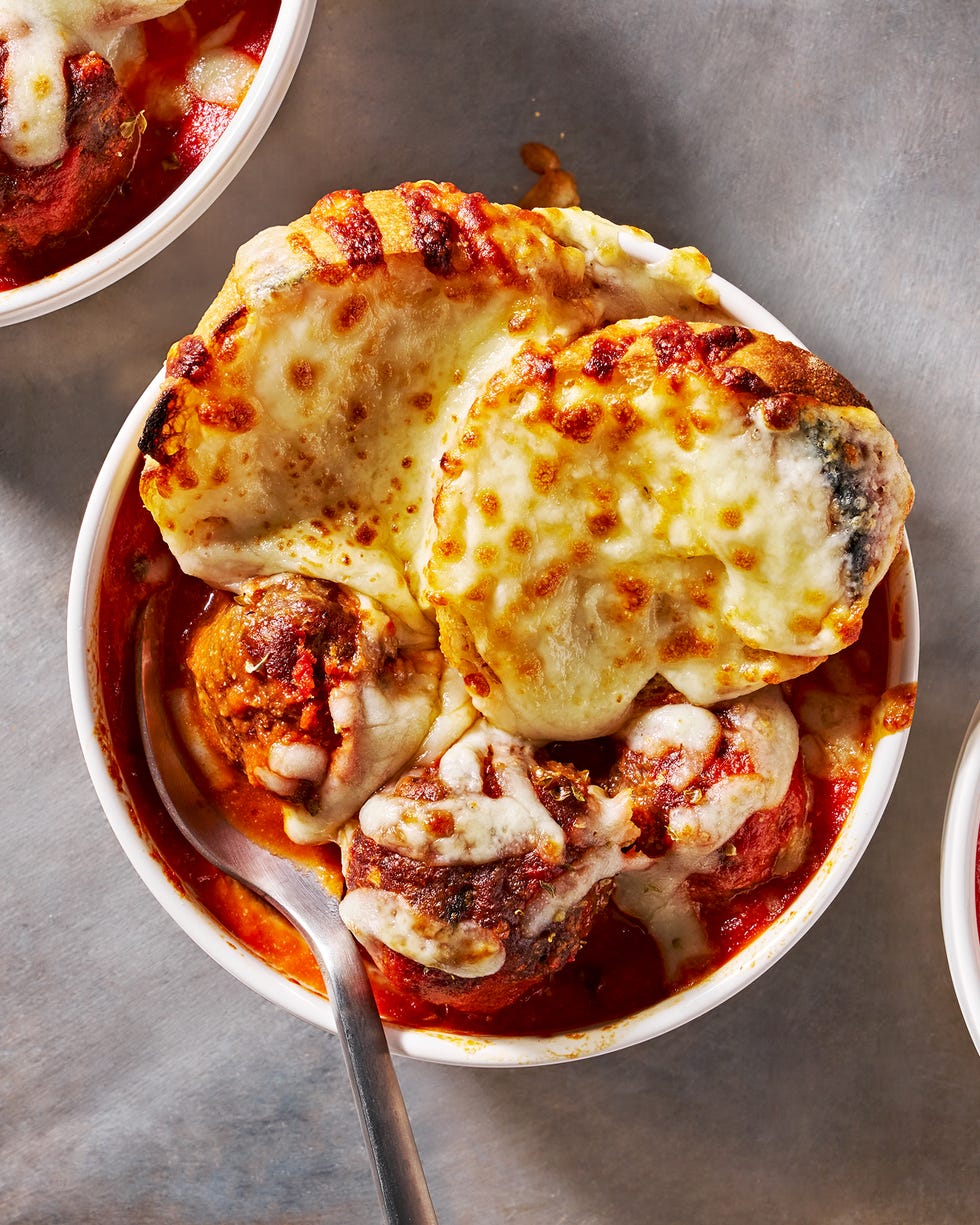 meatball sub soup with melted cheese