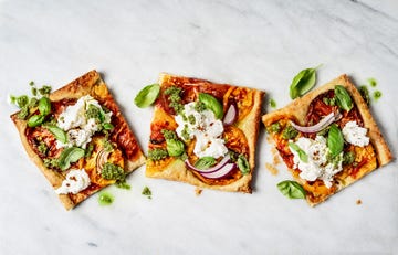 flatbread pizza on white background