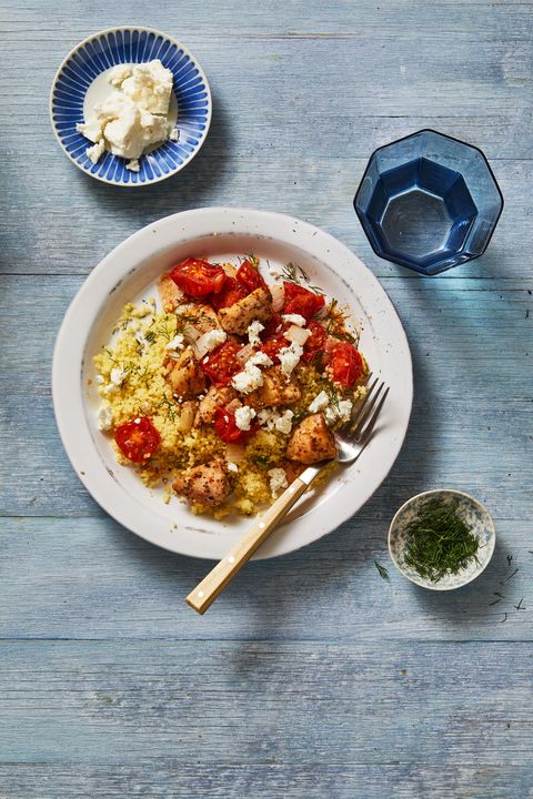 air fryer mediterranean chicken bowls with cherry tomatoes