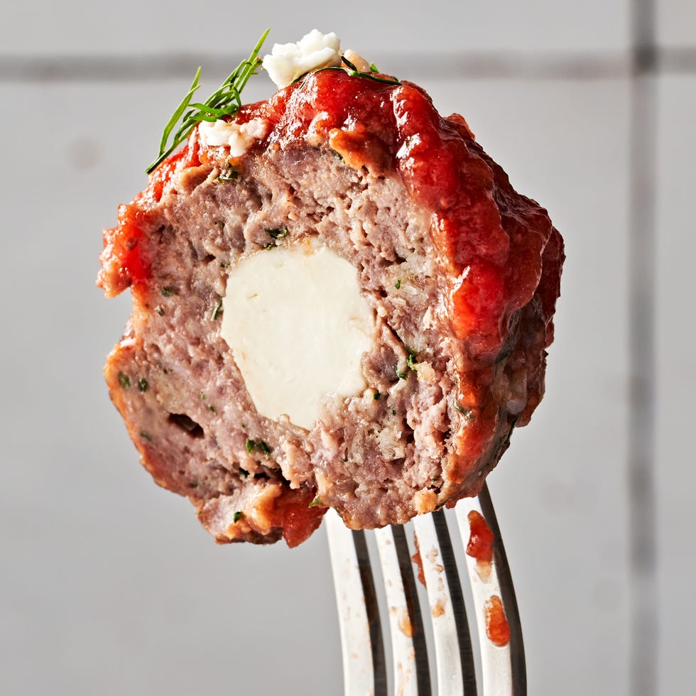 feta stuffed meatballs in a marinara sauce
