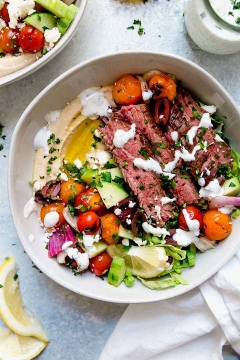 keto dinner recipes, mediterranean steak bowl