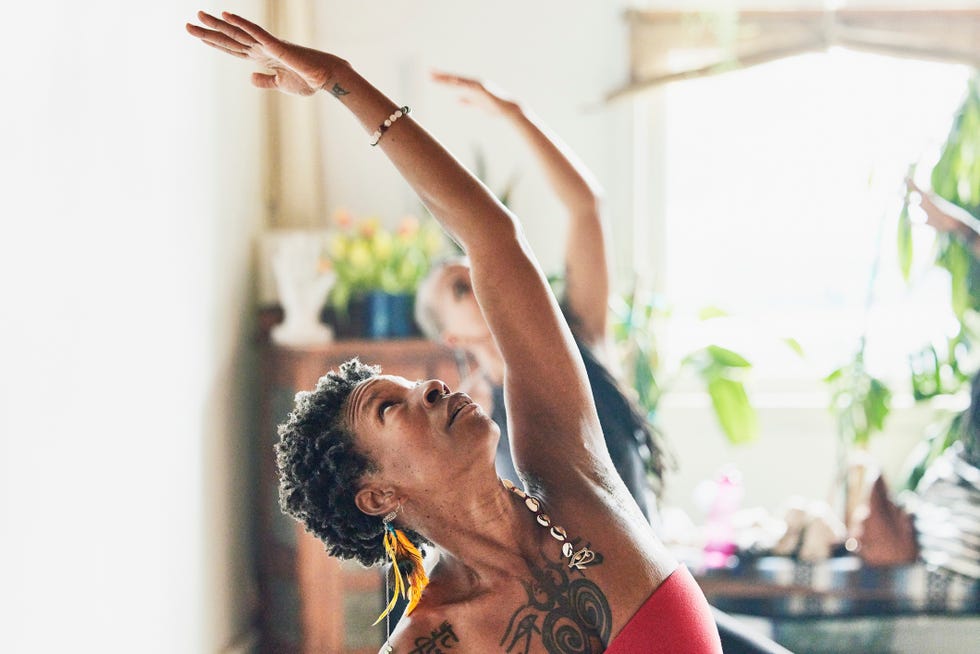 women in yoga class