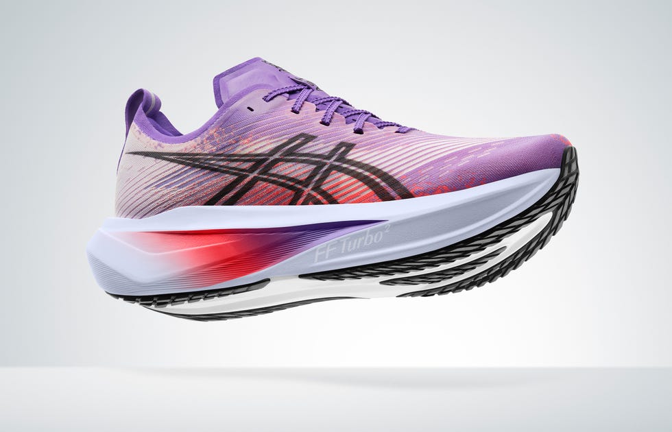 a purple cushioned running shoe