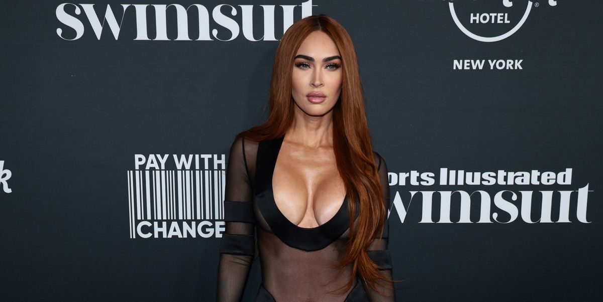 Megan Fox Sizzles in a Completely Sheer Plunging Black Gown and Copper Locks