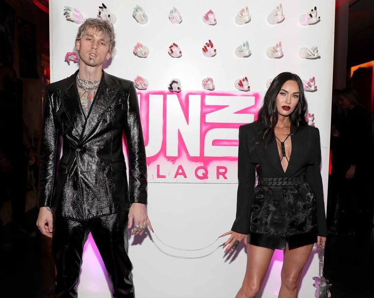 west hollywood, california   december 04 megan fox and machine gun kelly attend machine gun kelly's undn laqr launch event on december 04, 2021 in west hollywood, california photo by jerritt clarkgetty images for machine gun kelly's undn laqr