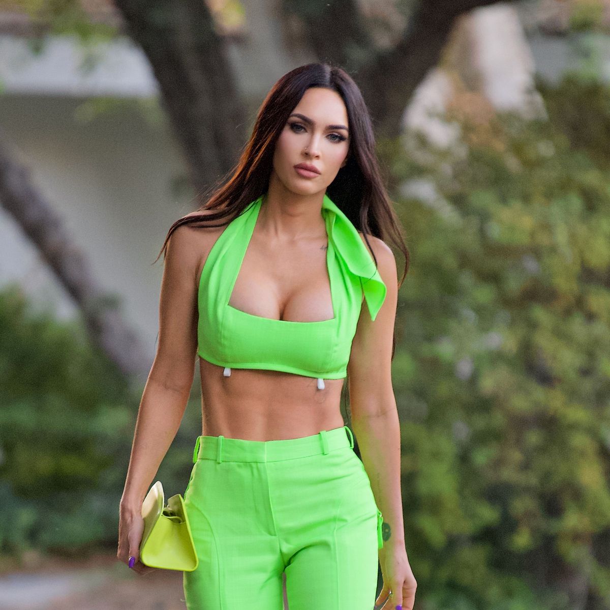 Megan Fox Showcases Abs in Green Jacquemus Crop Top and Pants