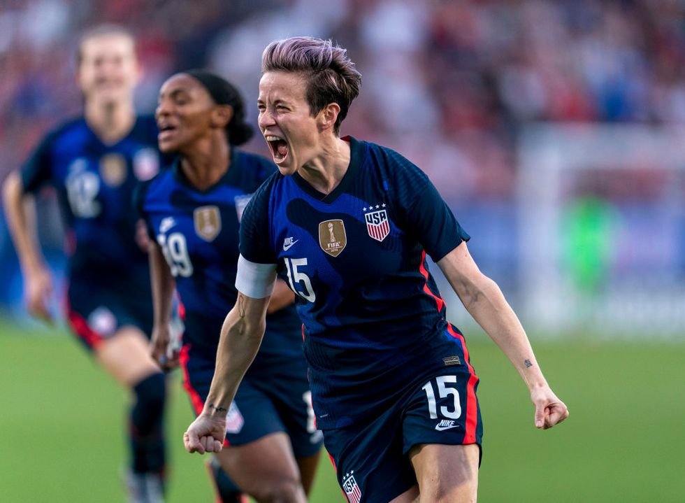 megan rapinoe celebrates during a game between japan and the us women's national team at toyota stadium on march 11, 2020 in frisco, texas