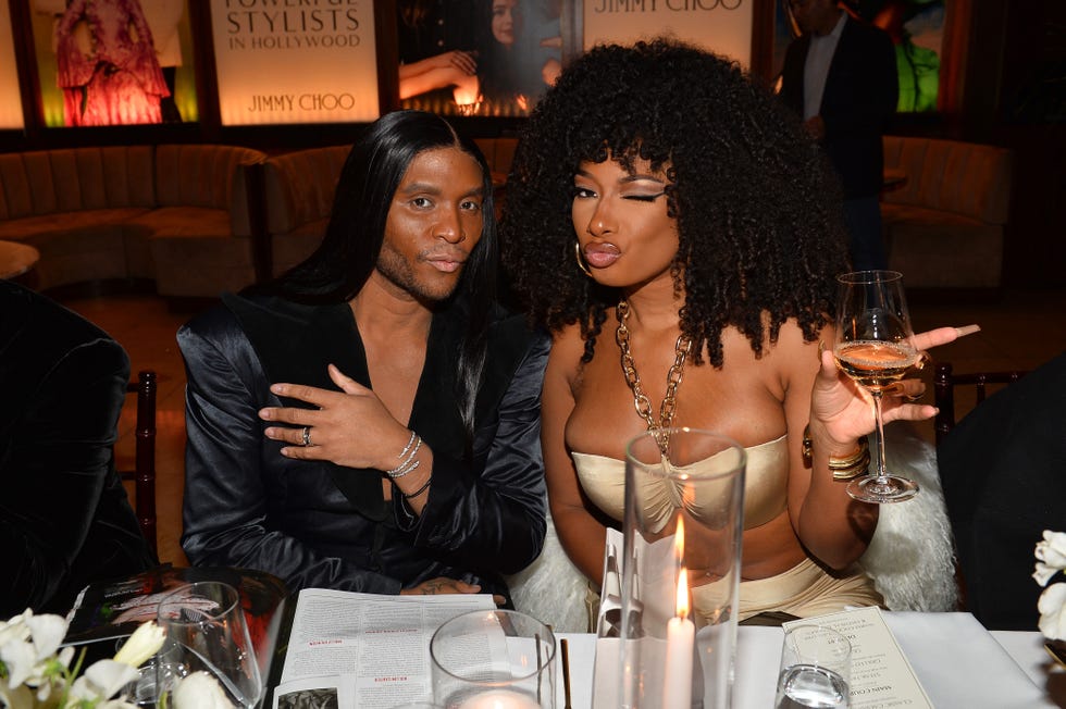 west hollywood, california march 28 law roach and megan thee stallion attend the hollywood reporter and jimmy choo power stylists dinner at the terrace at sunset tower on march 28, 2023 in west hollywood, california photo by donato sardellathe hollywood reporter via getty images