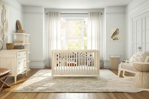 Furniture, Product, White, Room, Interior design, Floor, Infant bed, Property, Nursery, Wood flooring, 