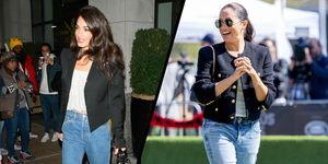 meghan and amal wearing blue jeans