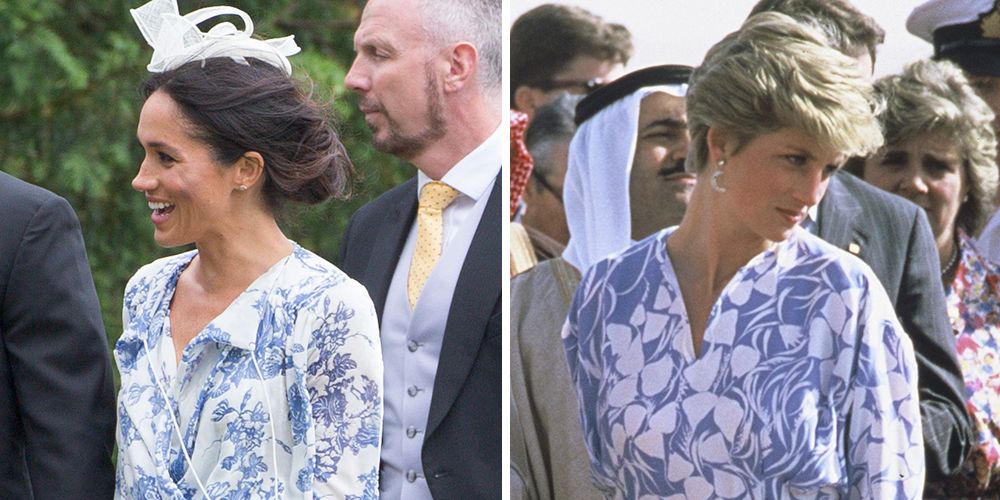 Meghan markle blue shop and white dress