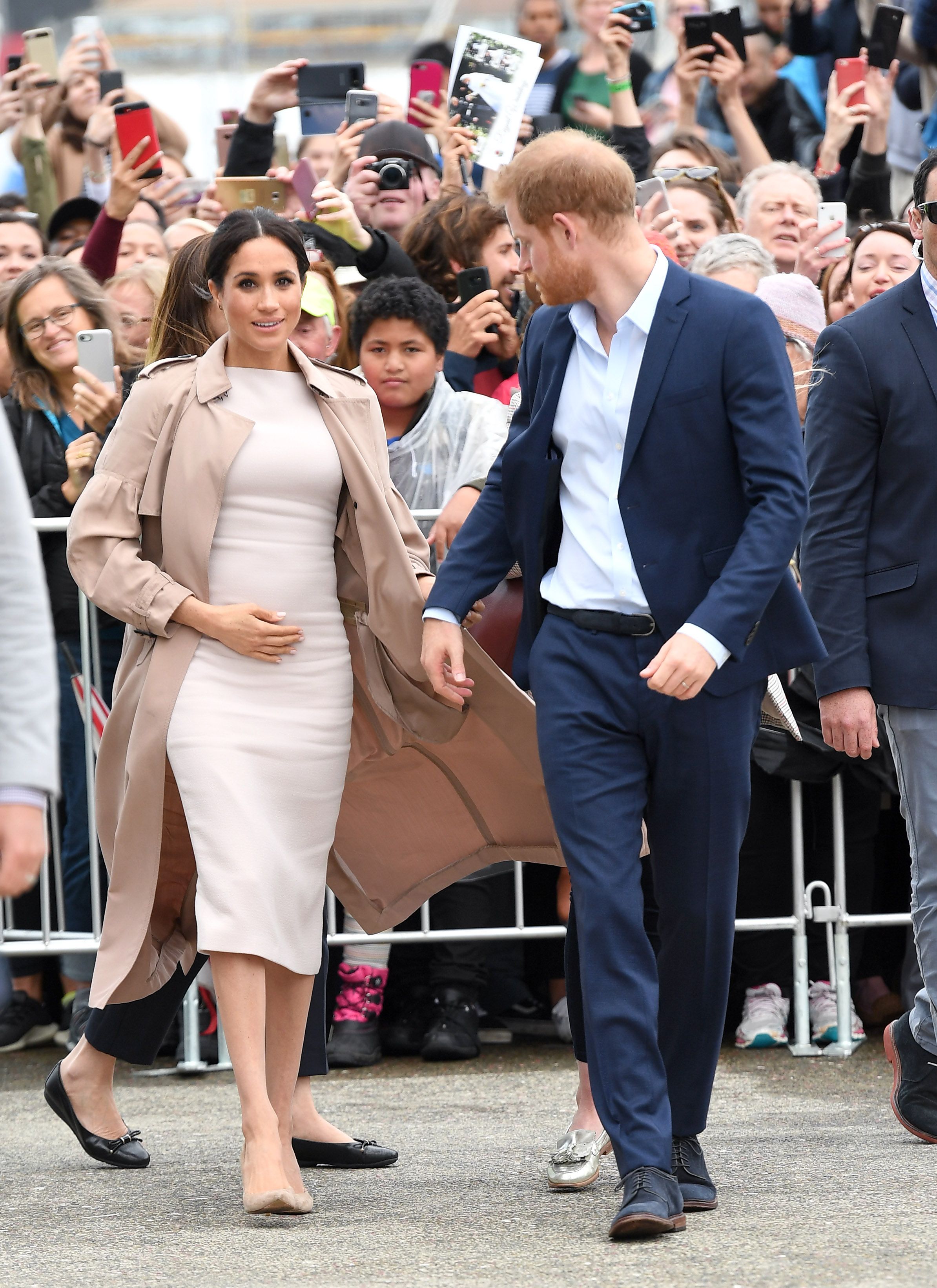 Meghan Markle Wears a Burberry Trench with Brandon Maxwell Dress in  Auckland, New Zealand
