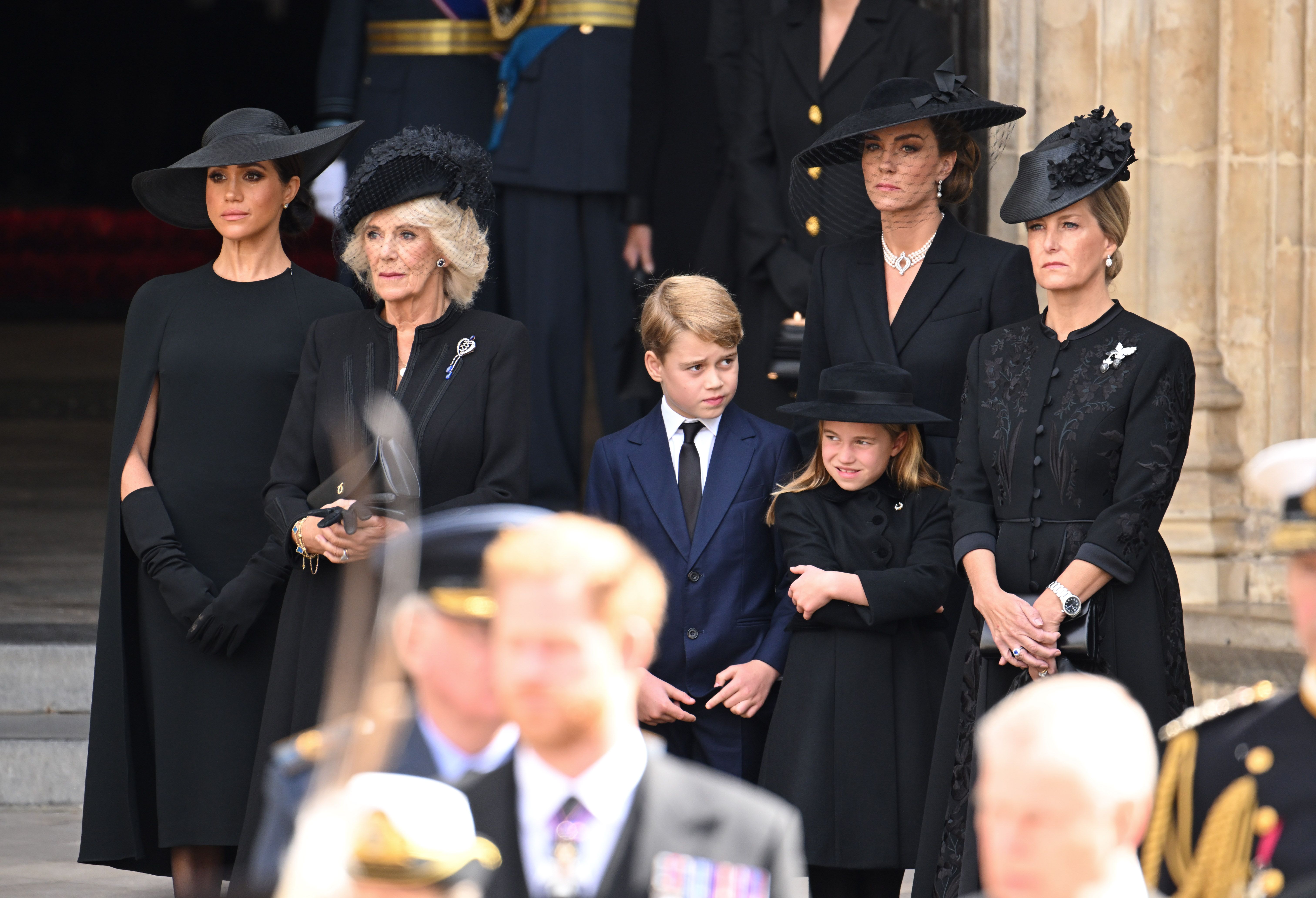 Meghan Pictured With Kate, George and Charlotte at Queen's Funeral