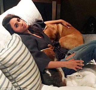 Meghan Markle with Rescue dog and wine