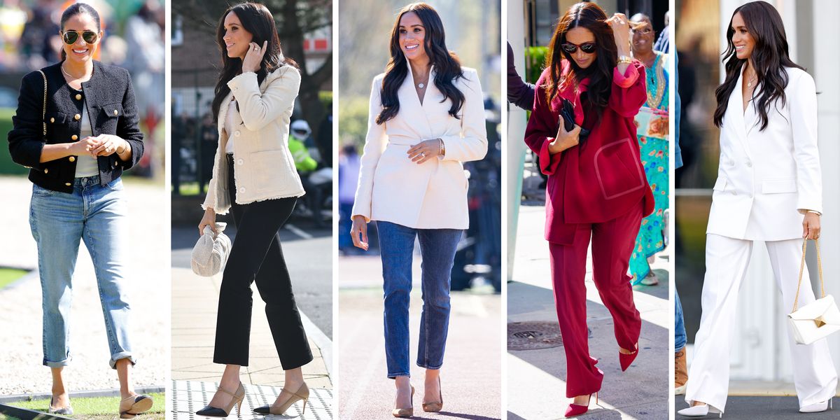 compilation of different meghan markle outfits
