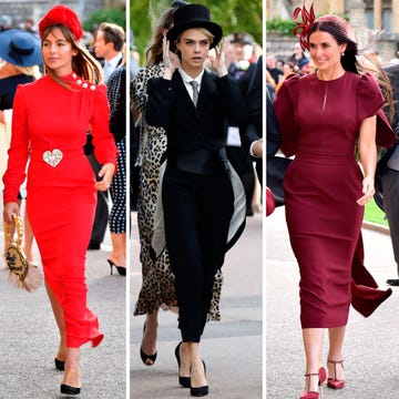 Clothing, Street fashion, Fashion, Red, Dress, Formal wear, Pink, Suit, Footwear, Haute couture, 