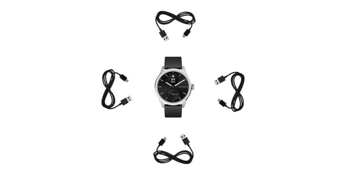 un reloj inteligente withings scanwatch 2 con 4 cables usb c