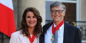 paris, france   april 21  bill and melinda gates pose in front of the elysee palace after receiving the award of commander of the legion of honor by french president francois hollande on april 21, 2017 in paris, france french president franois hollande awarded the honorary commander of the legion of honor to bill and melinda gates as the highest national award under the partnership between france and the bill  melinda gates foundation, which have been unavoidable actors for several years of development assistance and health in the world  photo by frederic stevensgetty images