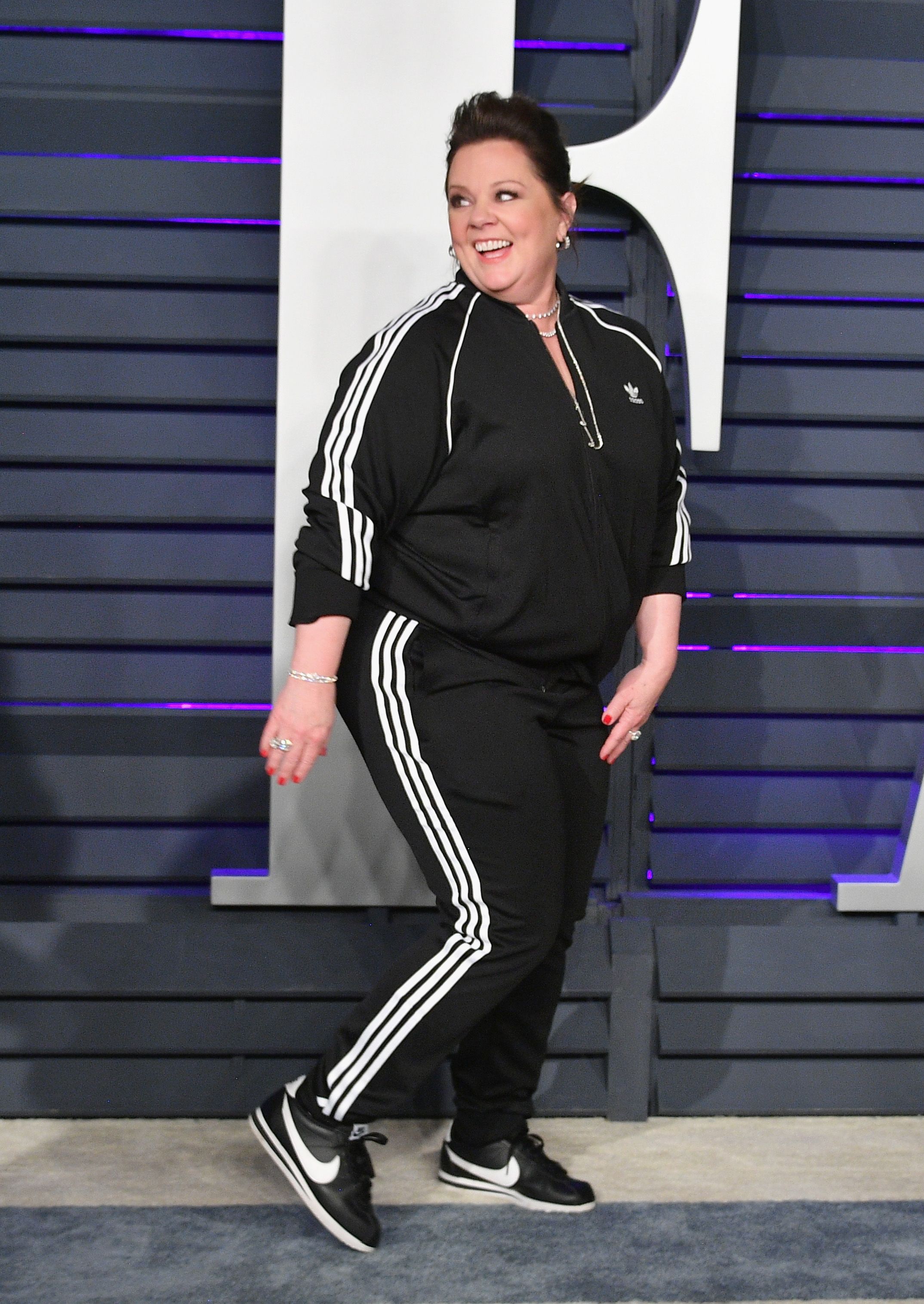 Melissa McCarthy wears a tracksuit at the Vanity Fair Oscars after party