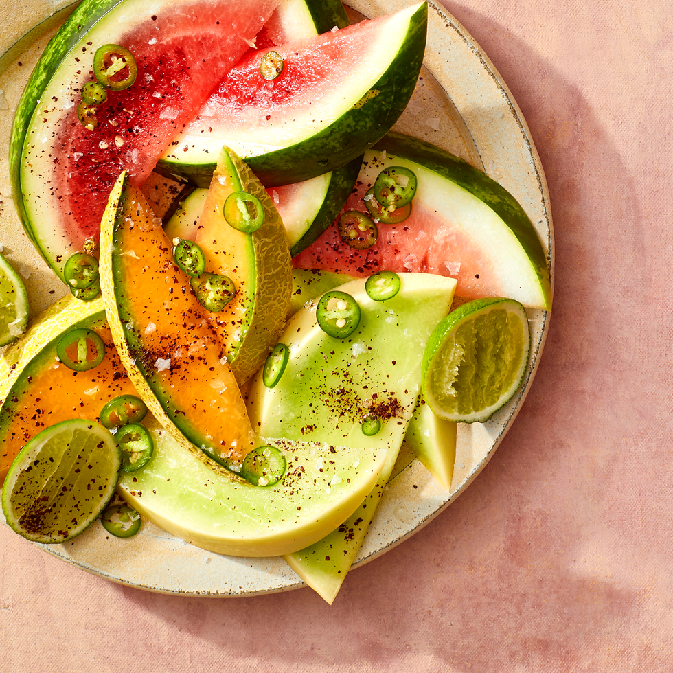 melon wedges with sumac, lime, and chiles